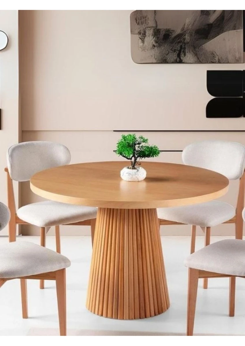 Milas Natural Ahşap Bohem Yemek Masası 120X120